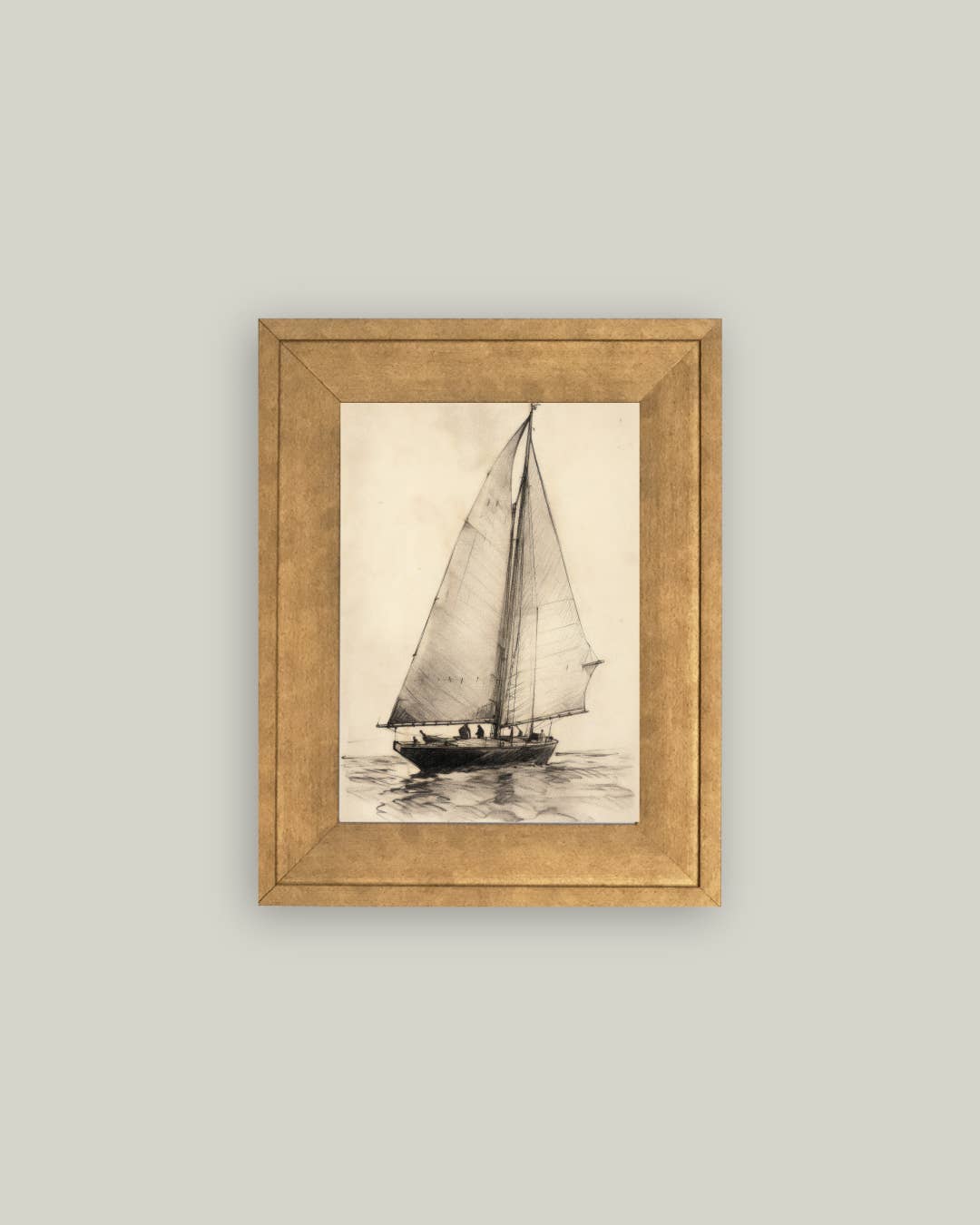 Vintage Sailboat Framed Antique Art: 14x18