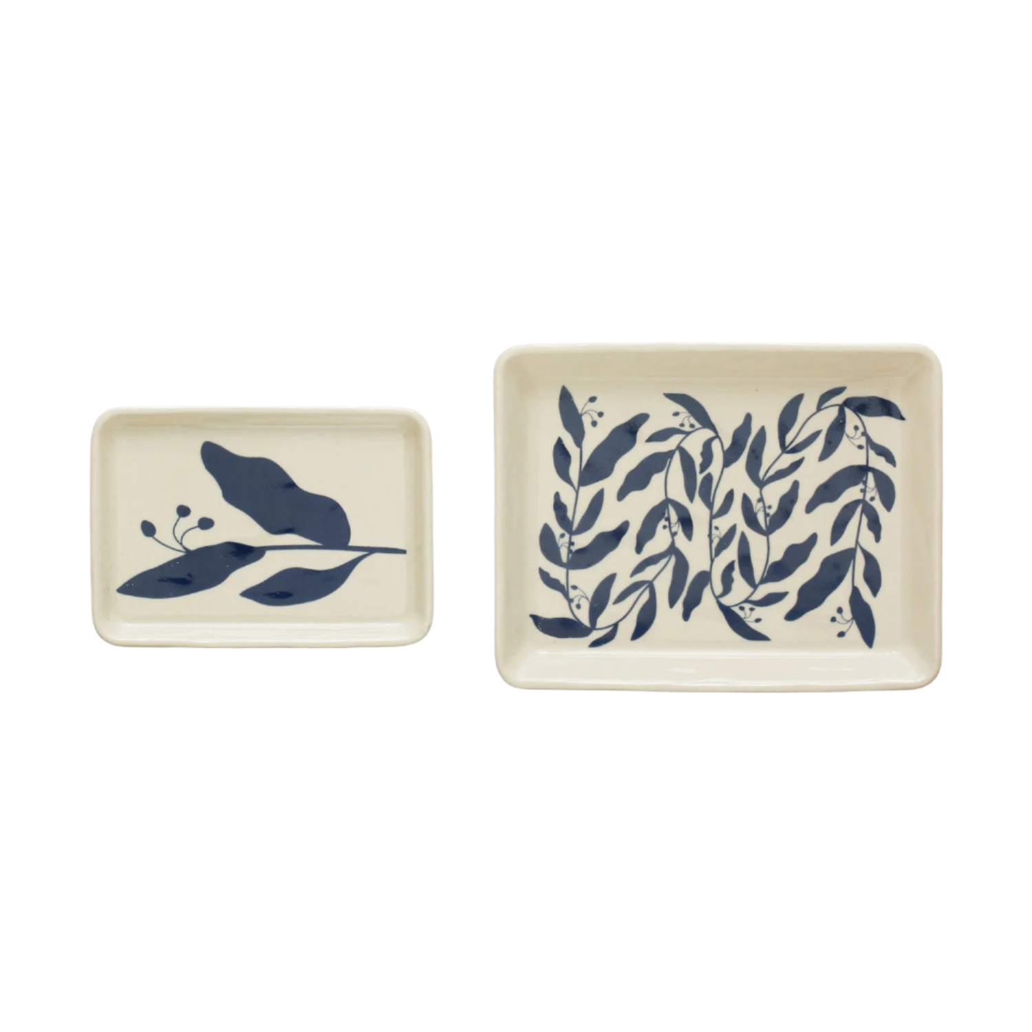 Stoneware Plates With Blue Botanicals -- 2 Sizes