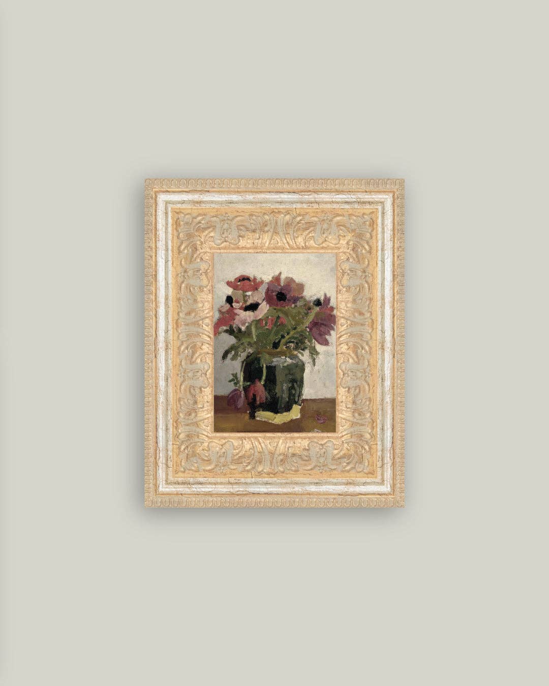 Mauve Floral Framed Antique Art: 10x12
