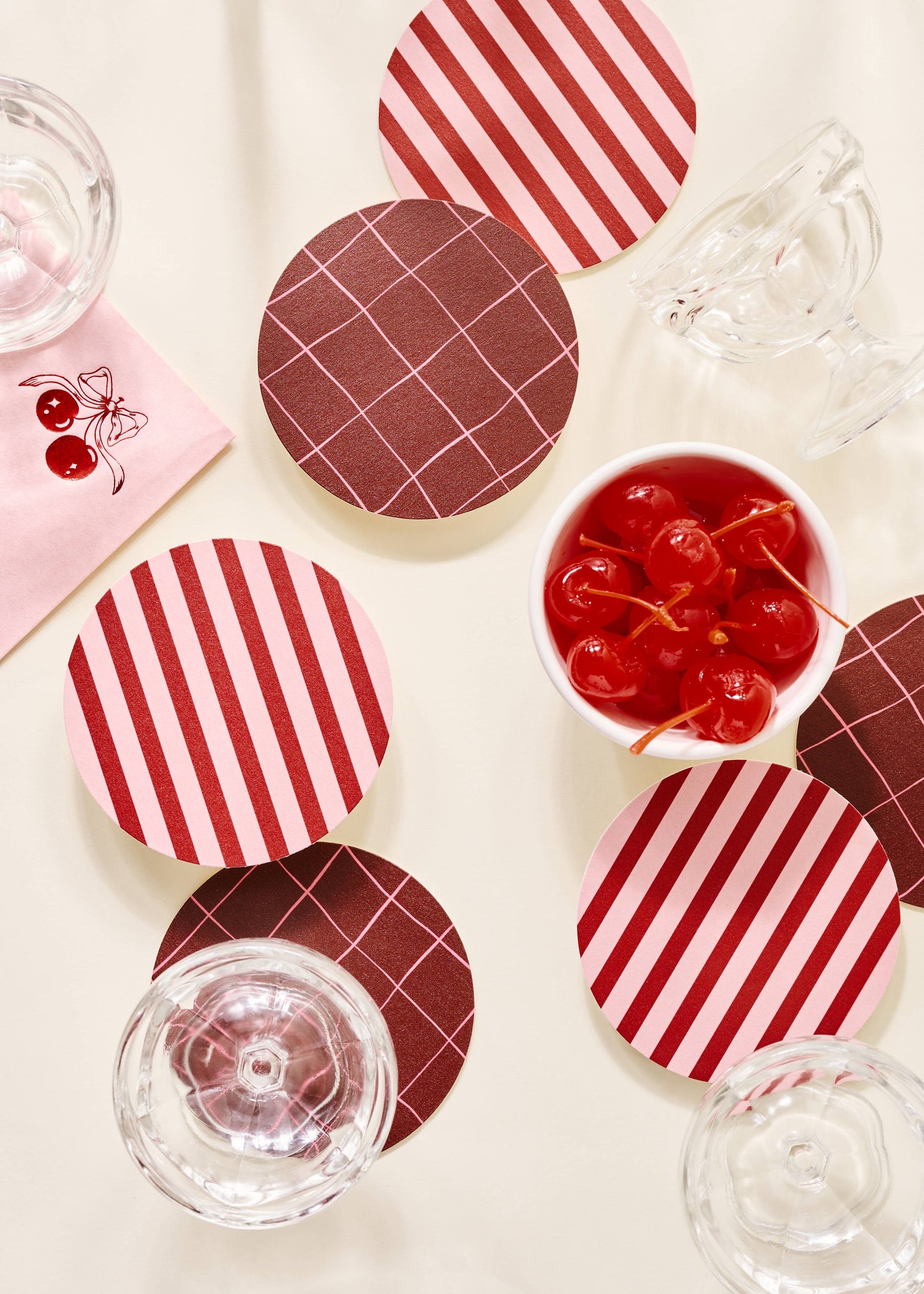 Pink and Maroon Striped Coaster - Set of 4