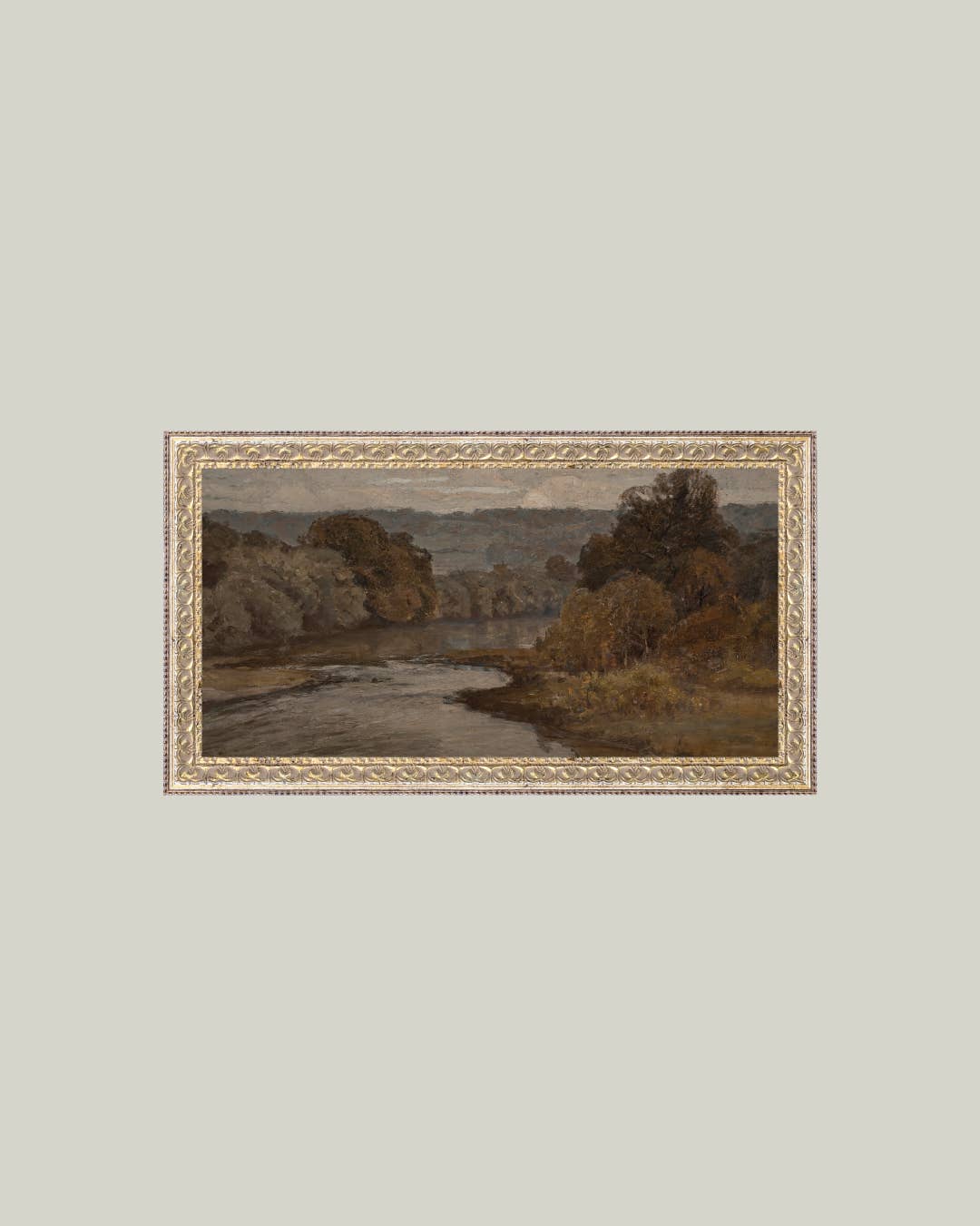 Autumn River Framed Antique Art: 12x7