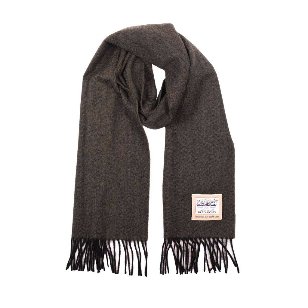 Pure Wool Herringbone Scarf: Green Herringbone