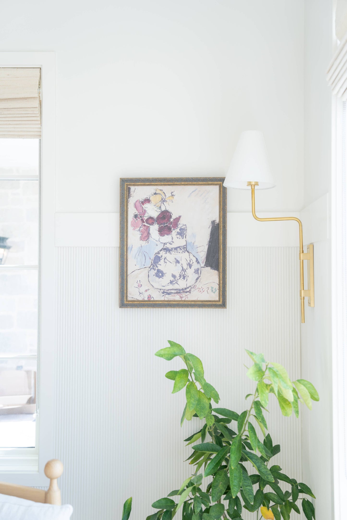 Potted Flowers Framed Antique Art: 8x10