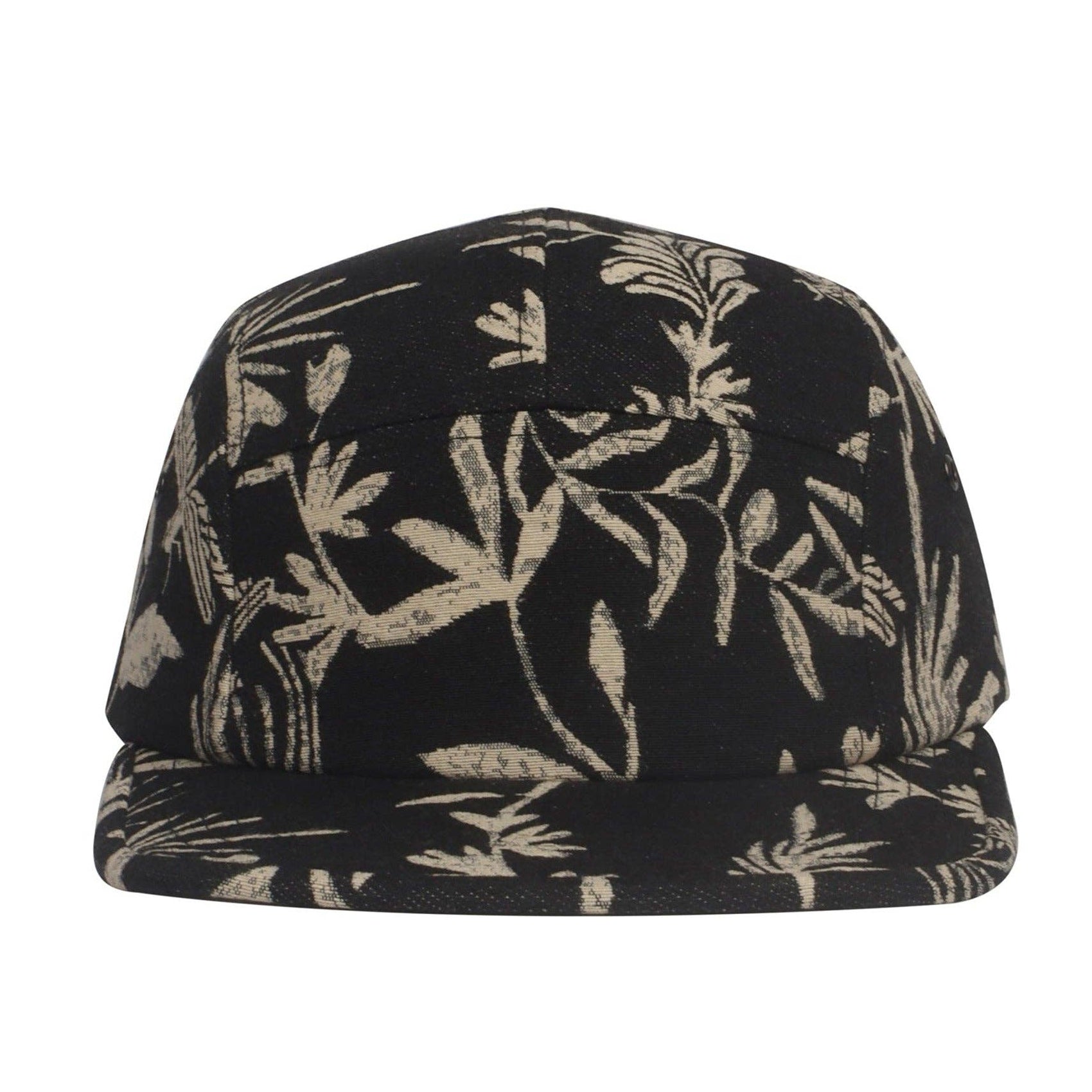 Hatphile Leaf Black Jacquard 5 Panel Hat Camp Cap: Black