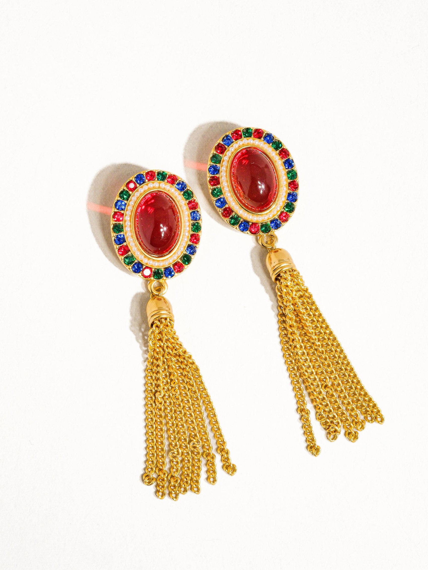 Fleur Gold Dressy Tassel Earring: Red