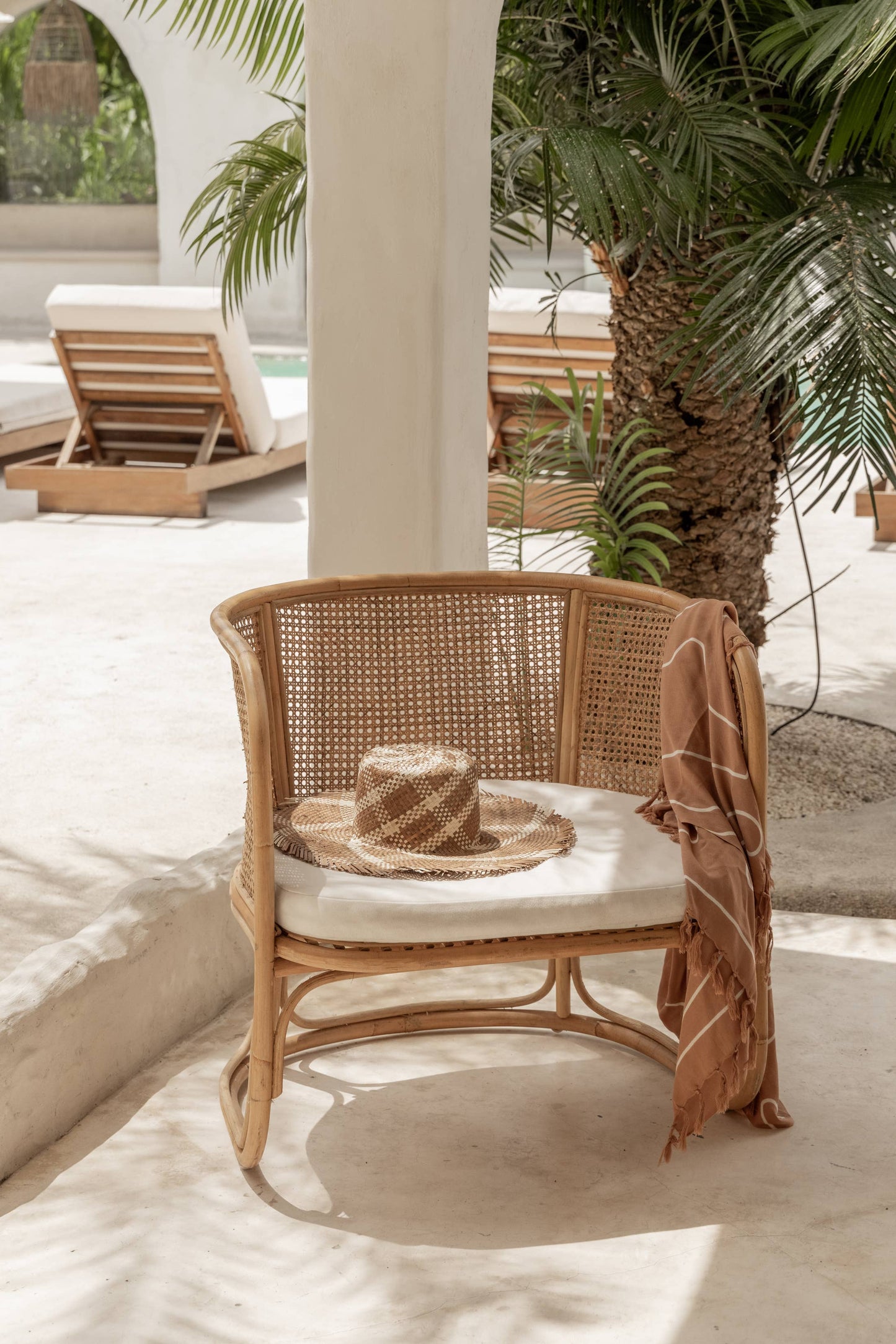 Plaid Patterned Sun Hat: Clay with Natural