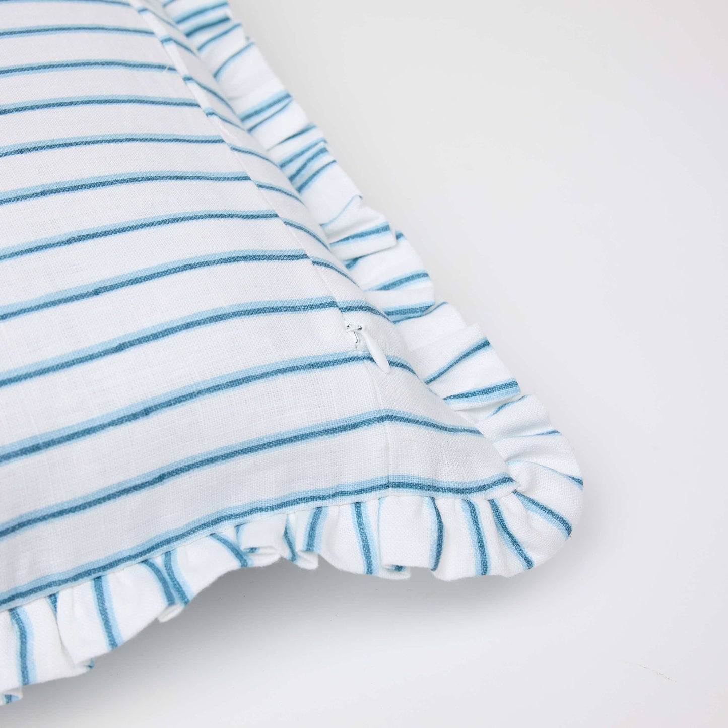 Blue Shadow Stripe Block Printed Ruffle Pillow