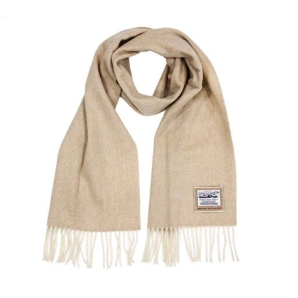 Pure Wool Herringbone Scarf: Pale Camel
