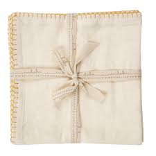 Gold Blanket Stitch Napkins S/4, Off-White