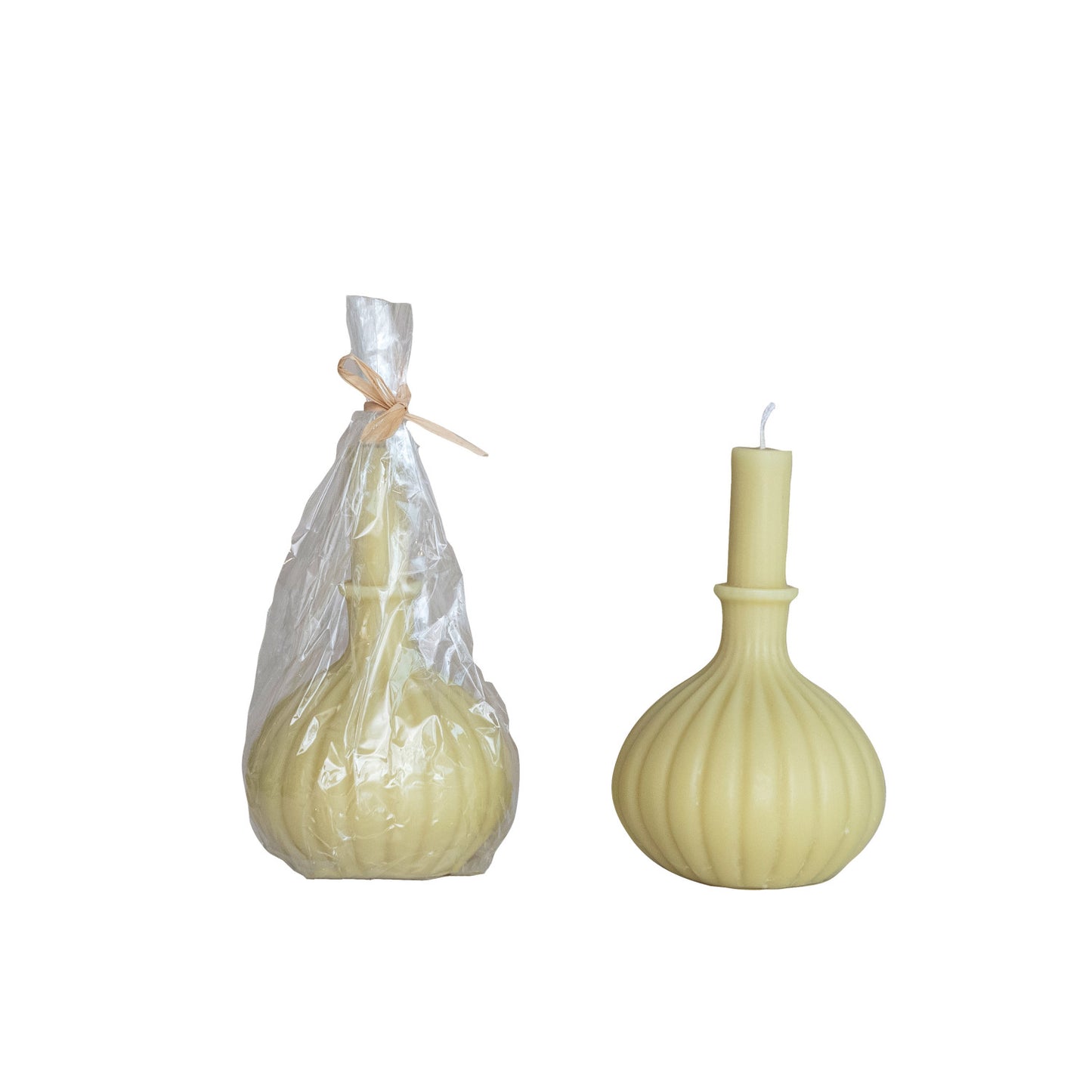 Unscented Taper in Pleated Vase Shaped Candle, Sand Color