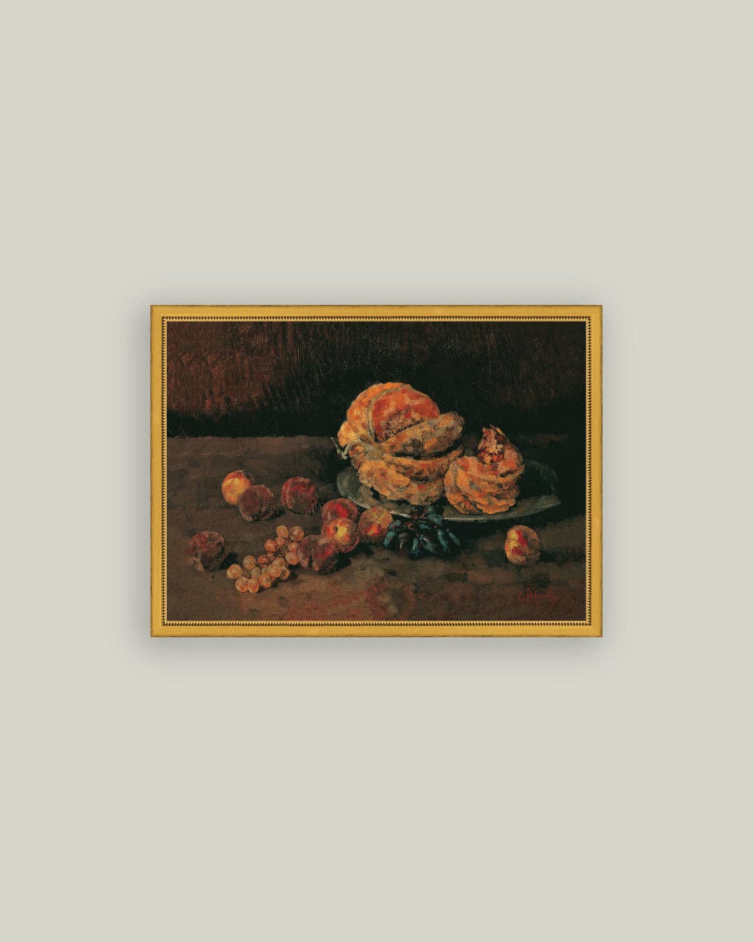 Still Life of Pumpkin, Grapes, and Peaches