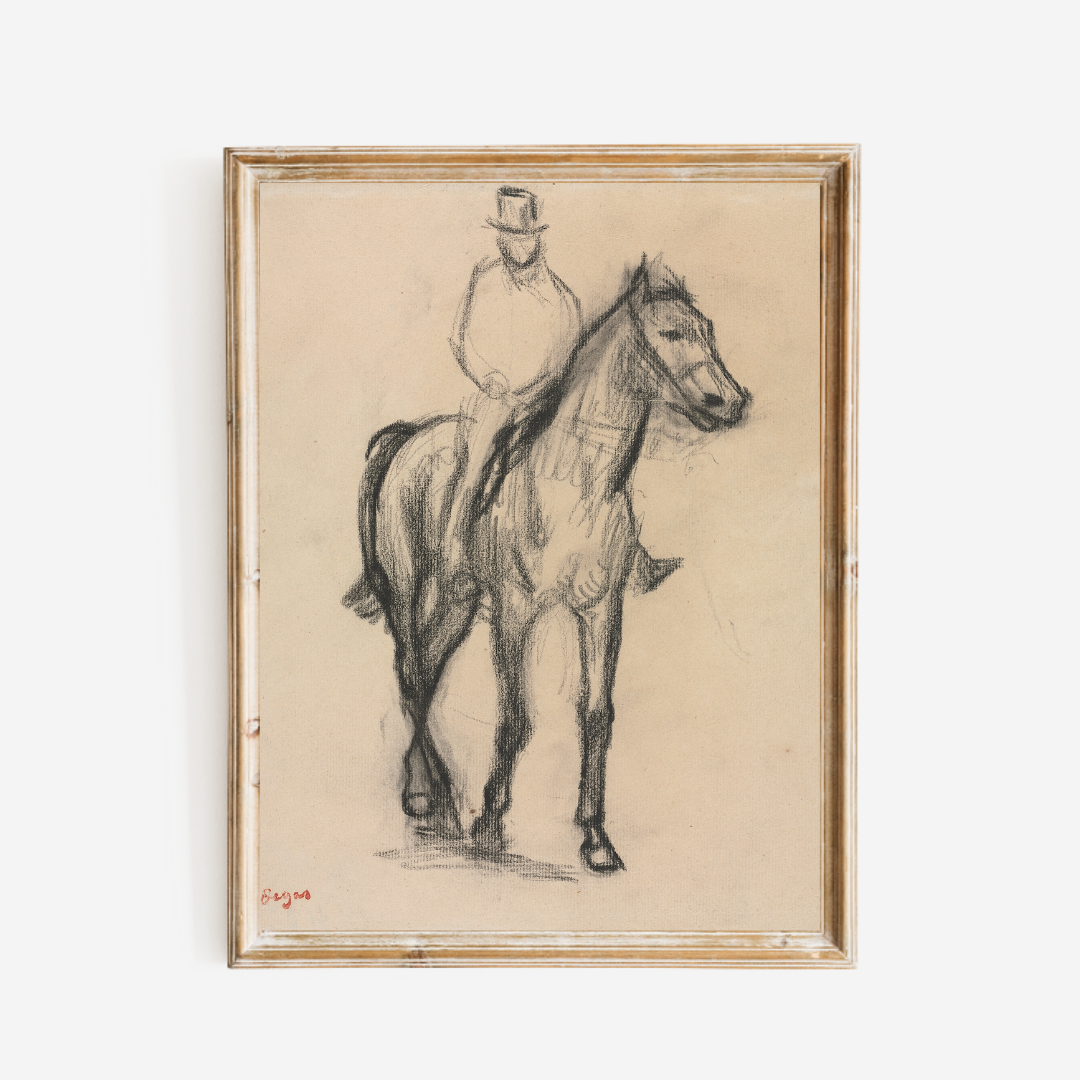 Horse and Rider Sketch Antique Art Print