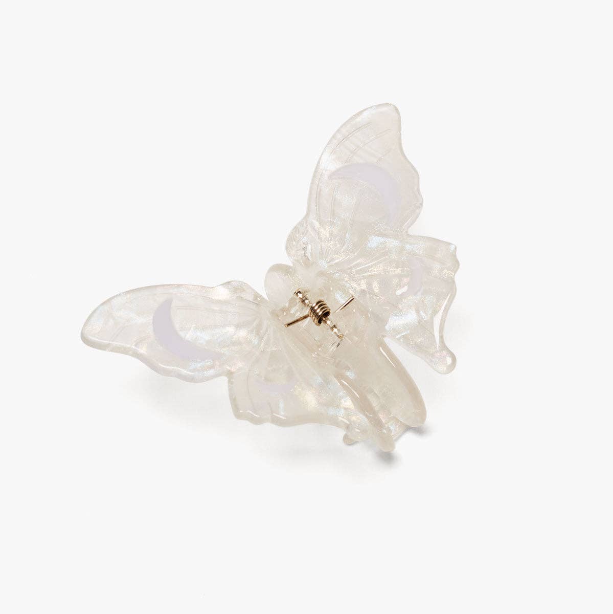 White Satin Moth Acetate Hair Claw with Crescent Moon Detail