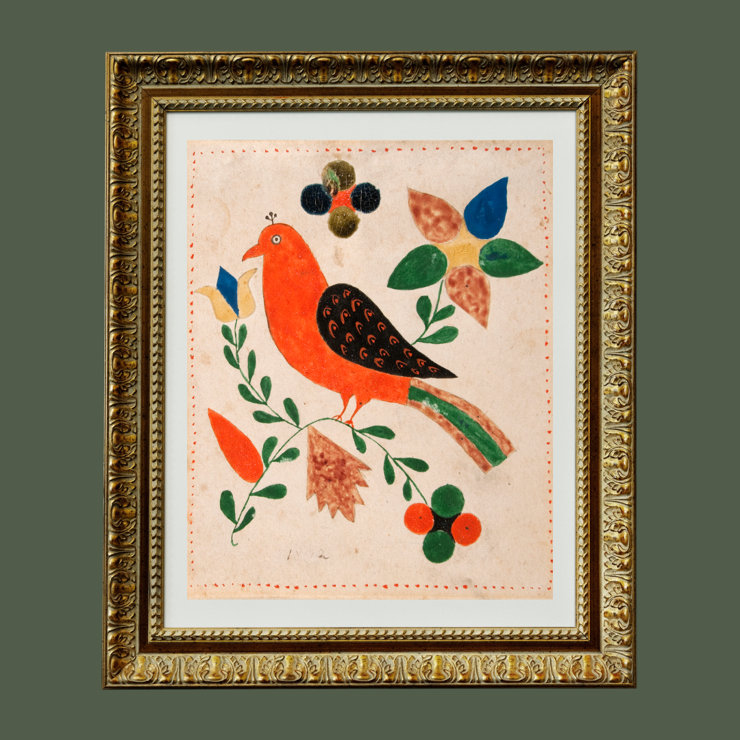 Bird on Twig Antique Art Print