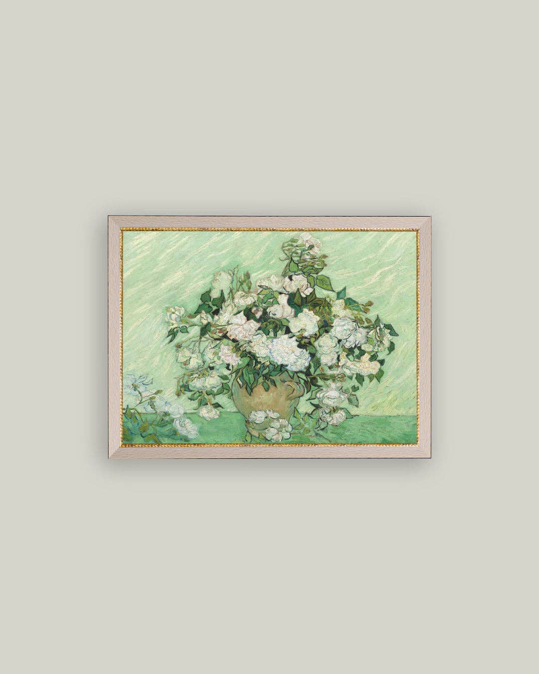 Green Roses Framed Antique Art: 9x7