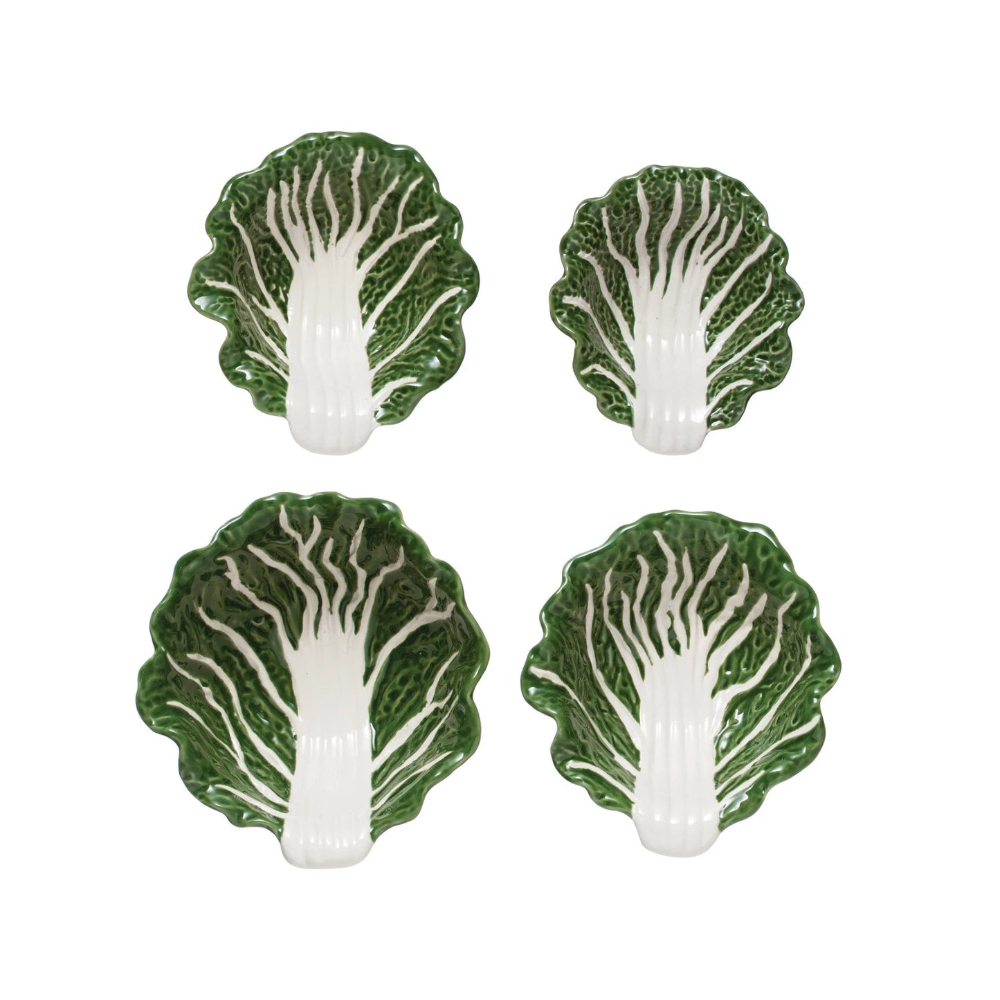 Hand-Painted Stoneware Cabbage Bowls, Set of 4