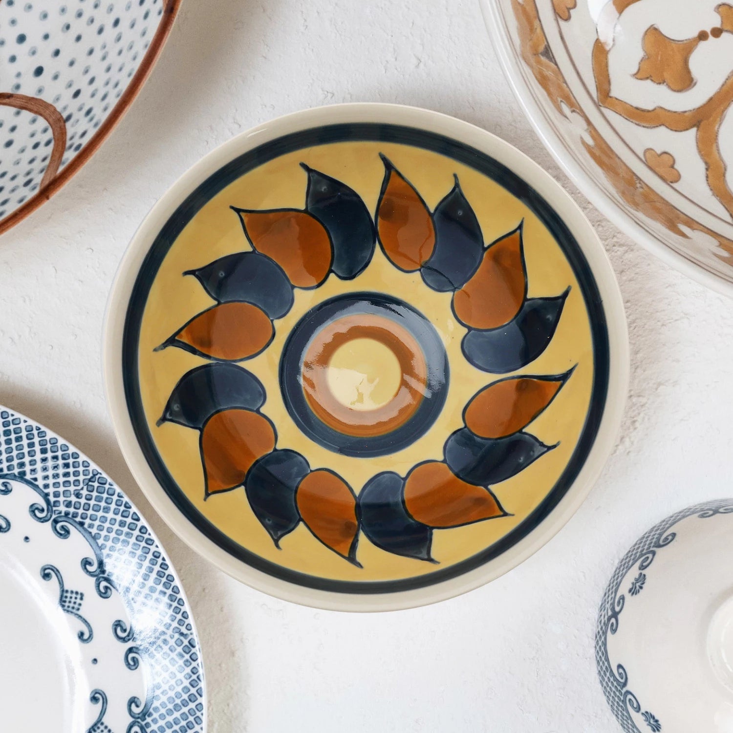 Hand-Painted Stoneware Bowl w/ Flower