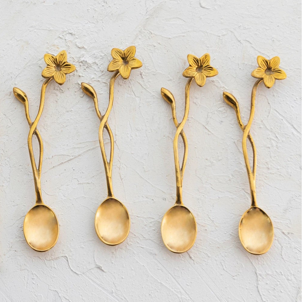 Flower Handled Brass Spoon Set