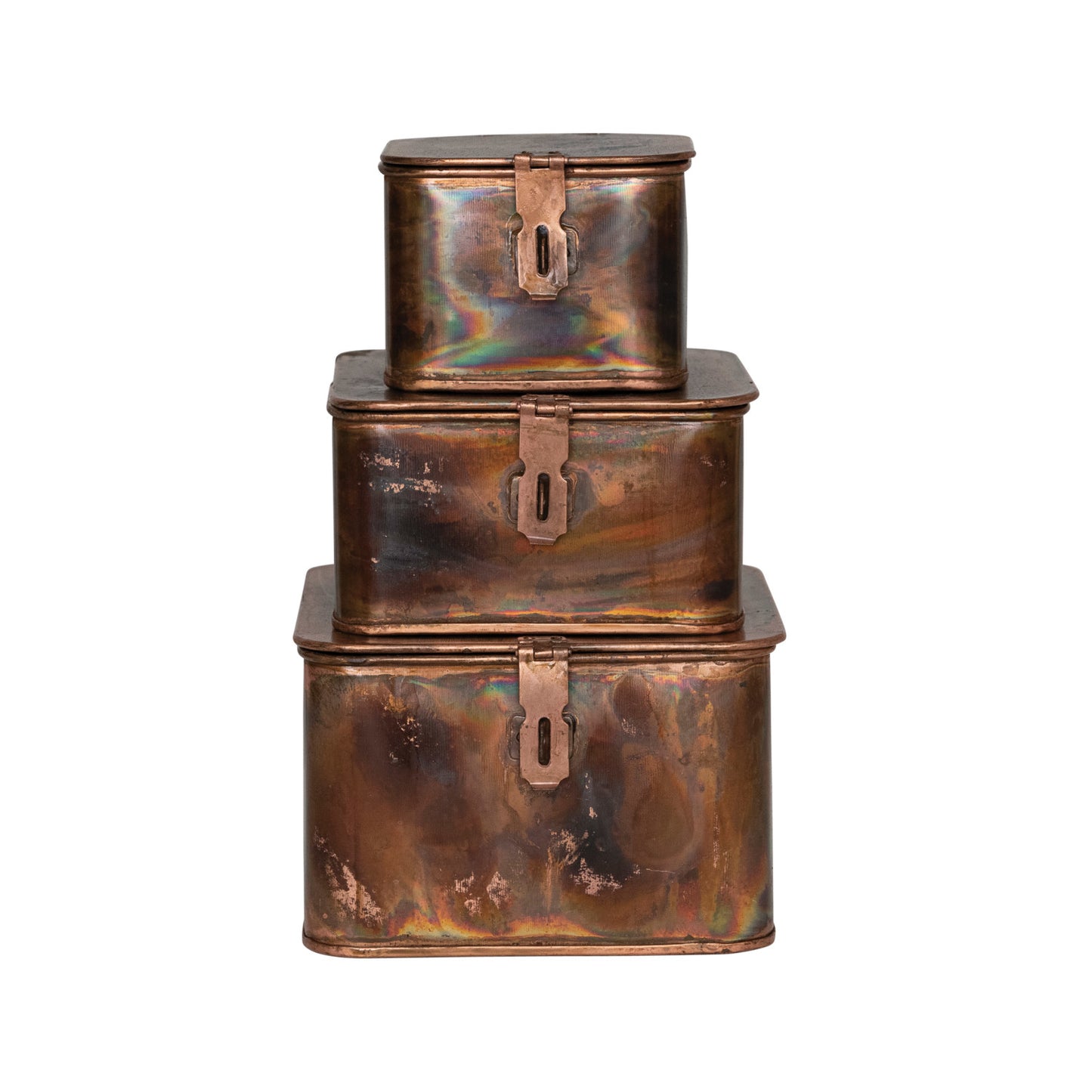 Decorative Metal Boxes, Burnt Copper Finish, Set of 3