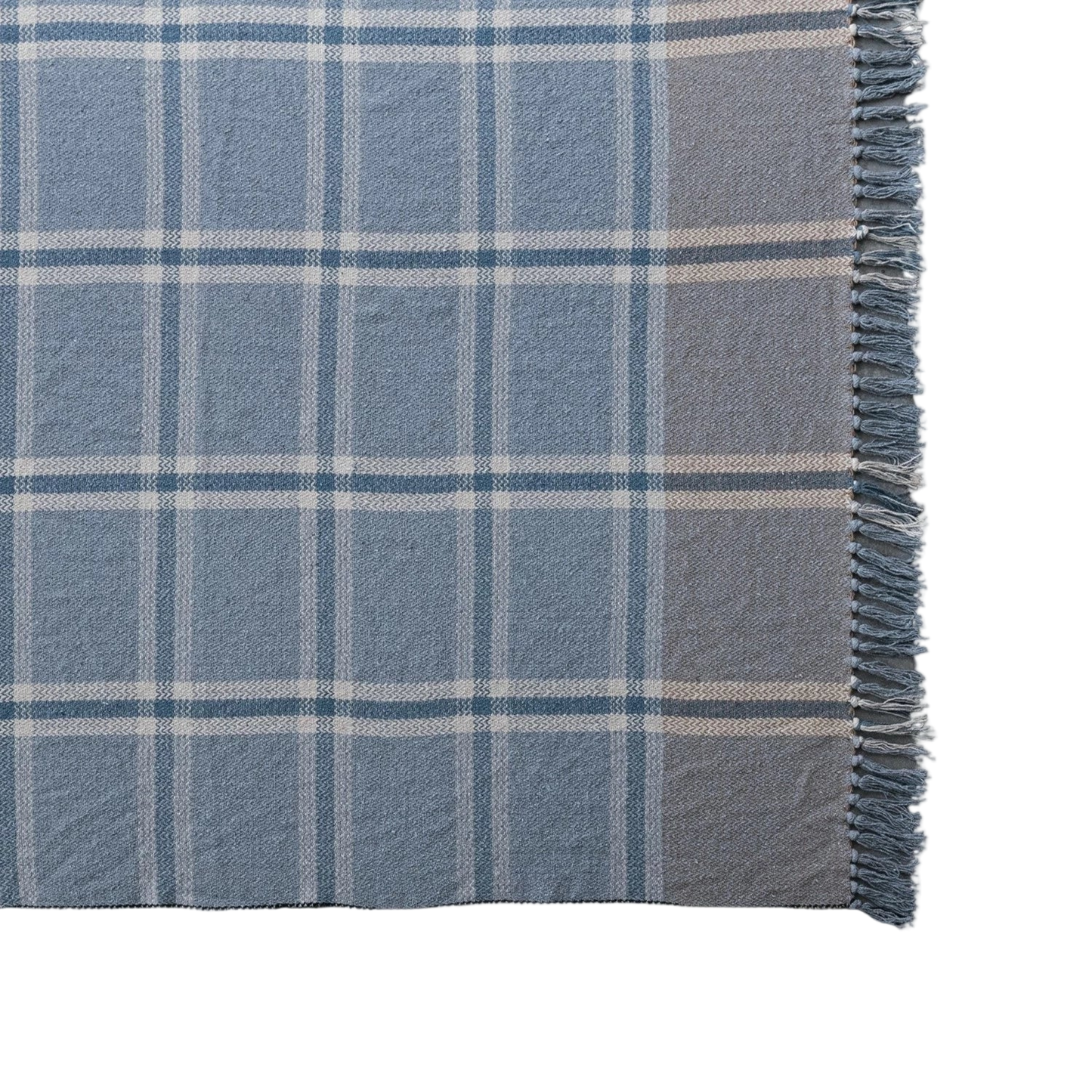 Recycled Cotton Blend Throw - Soft Blue Plaid
