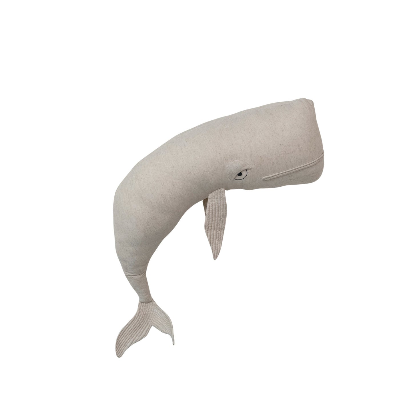 48"L x 8-1/2"W x 12"H Cotton & Linen Whale Shaped Pillow w/ Embroidery