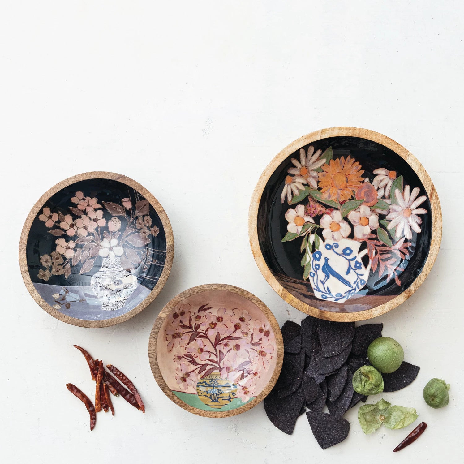 Enameled Wood Bowl -- Three Sizes