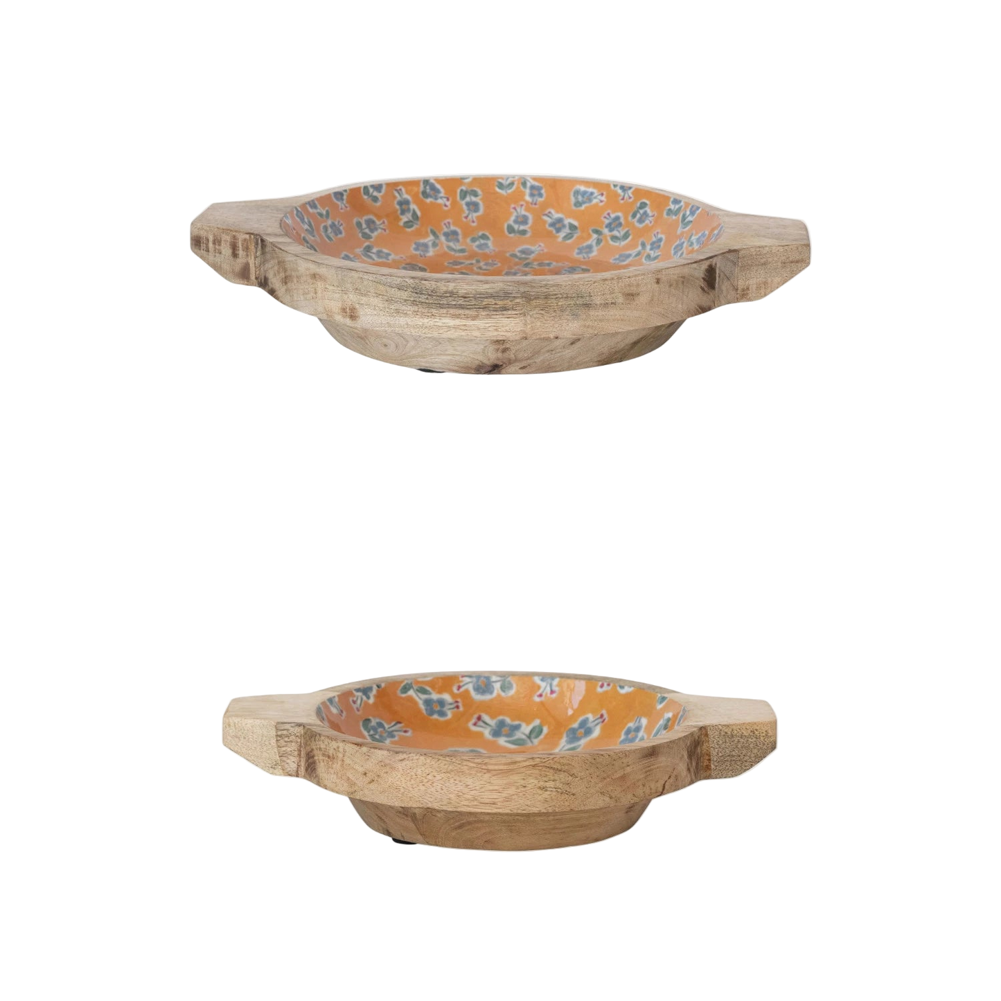 Floral Enameled Wood Bowls with Handles - 2 sizes