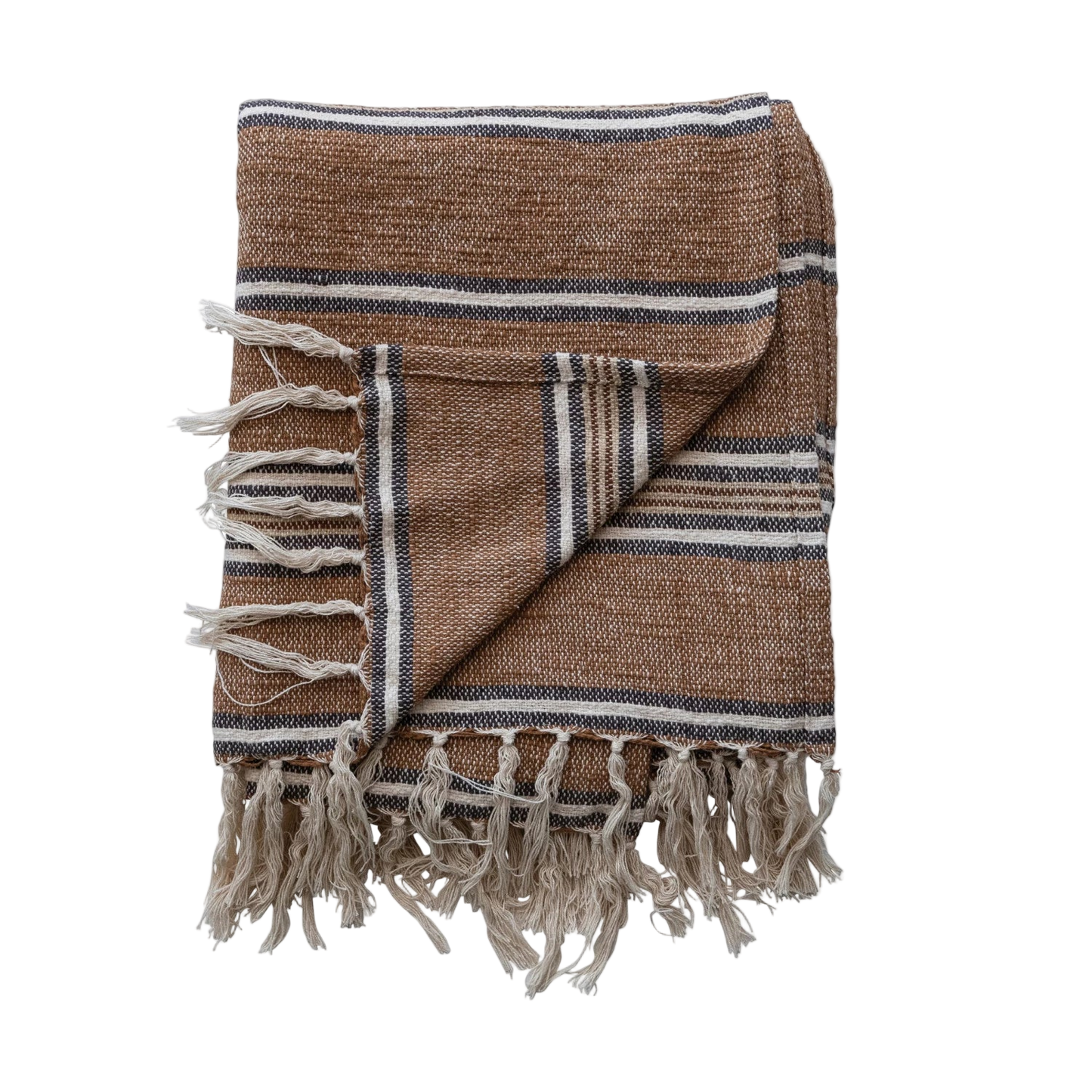 Cotton Blend Throw with Stripes & Fringe