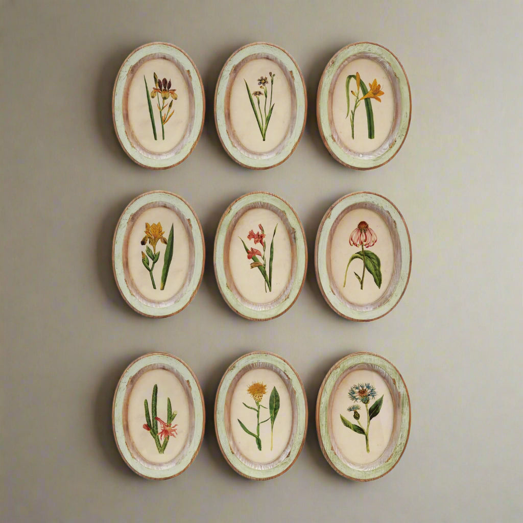 Wood Framed Glass Wall Décor with Flower, 9 Styles