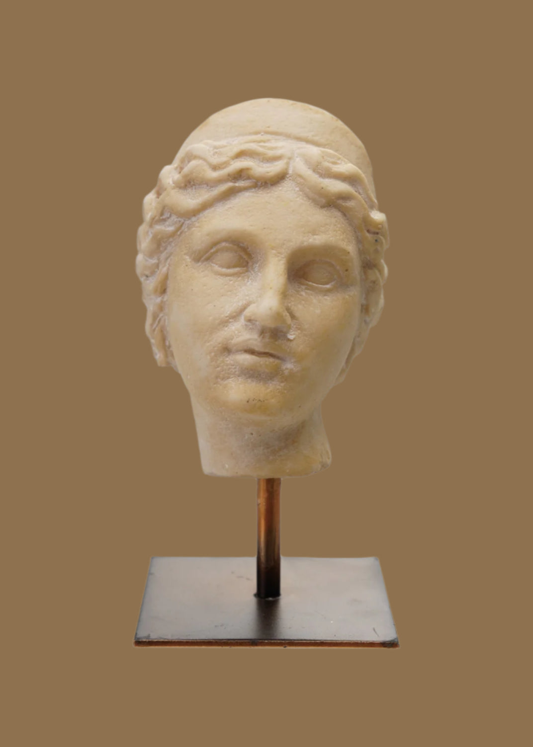 Resin Bust with Black & Copper Finish Metal Stand, Cream Color