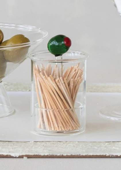 Hand-Blown Olive Toothpick Holder