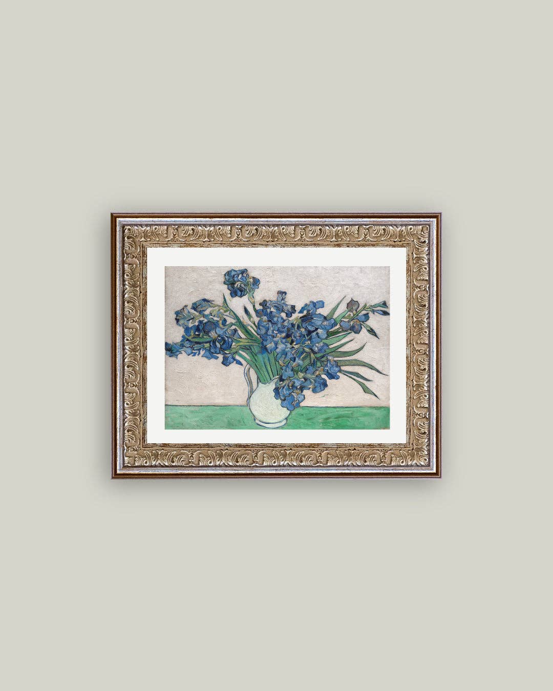 Blue Irises in Vase Framed Antique Art: 10x8