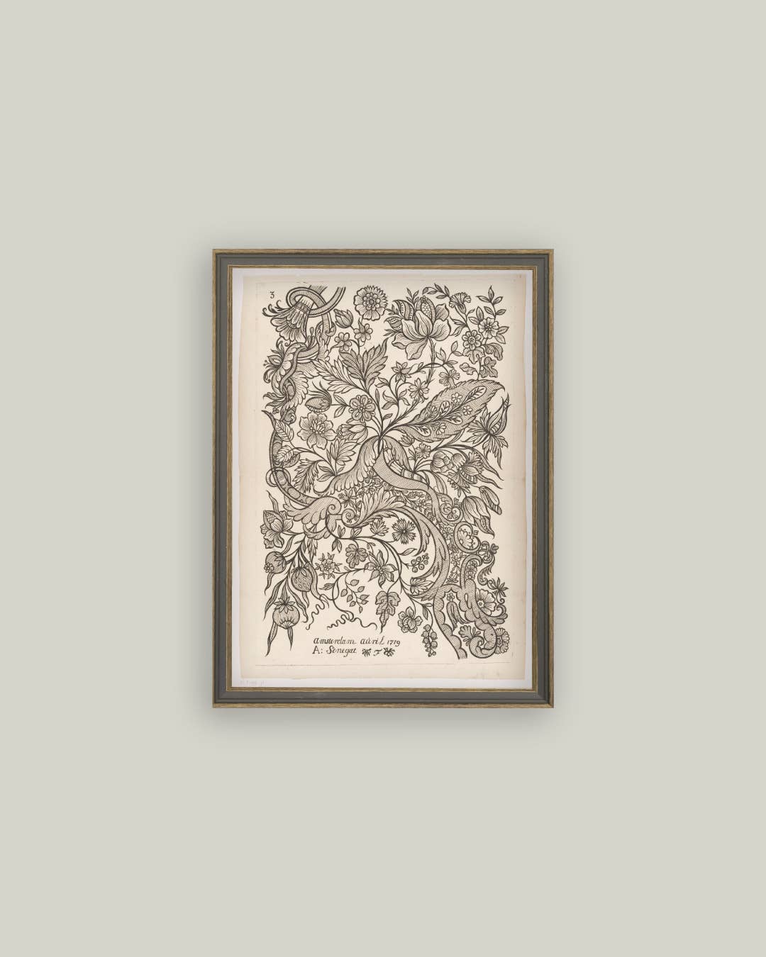 Paisley Sketch Framed Antique Art: 7x9
