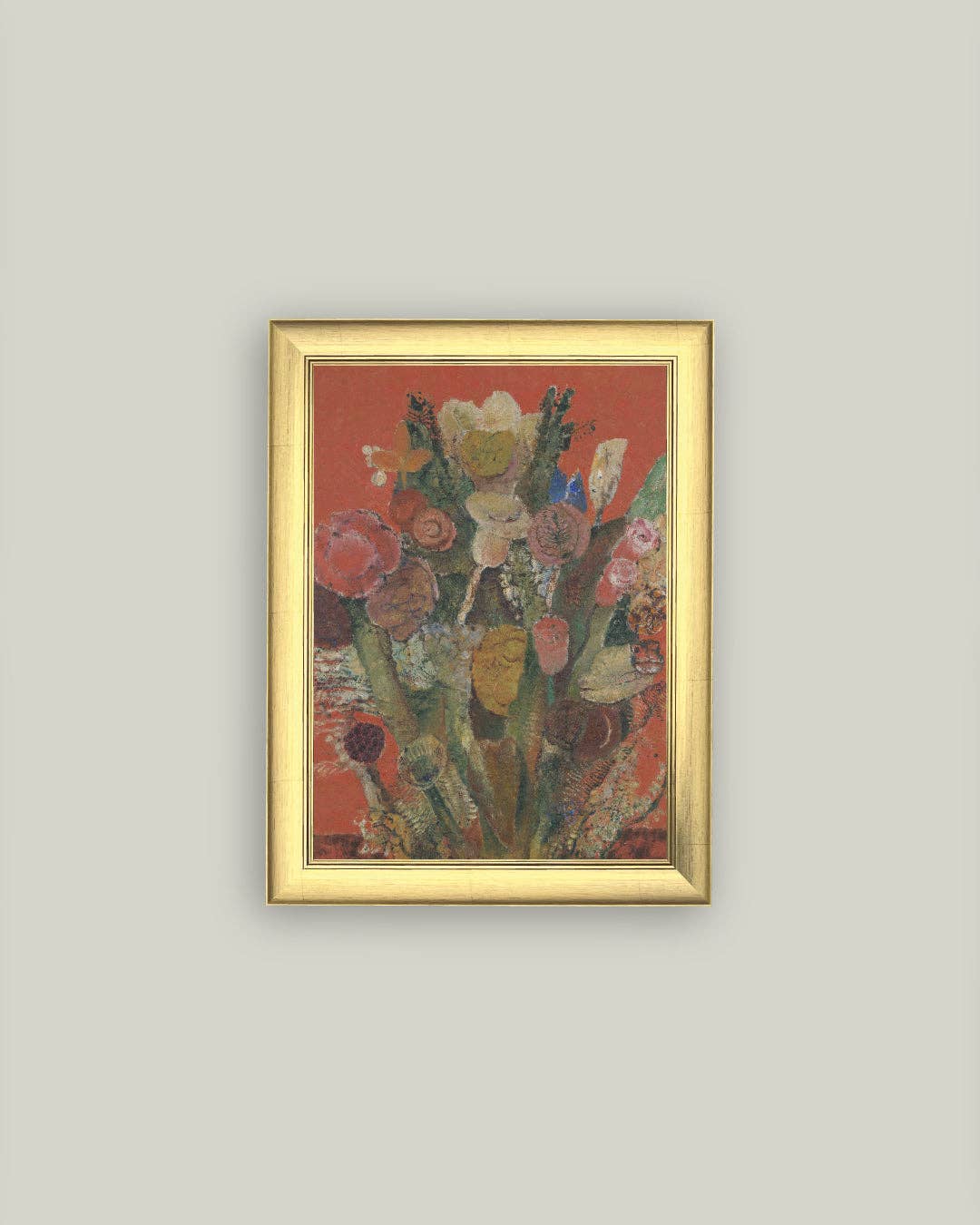 Eccentric Bouquet Framed Antique Art: 13x17