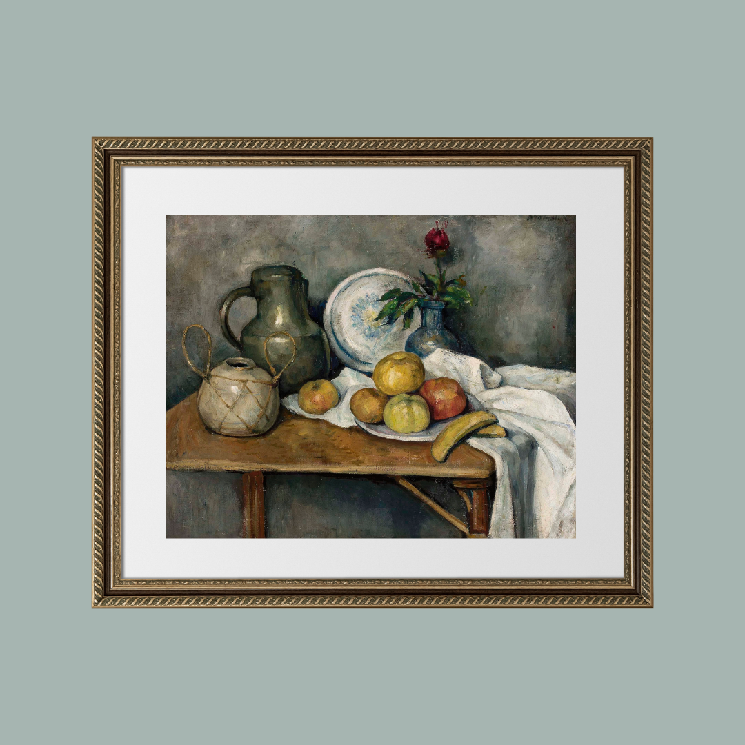 Still Life of Fruit on Table Antique Art Print