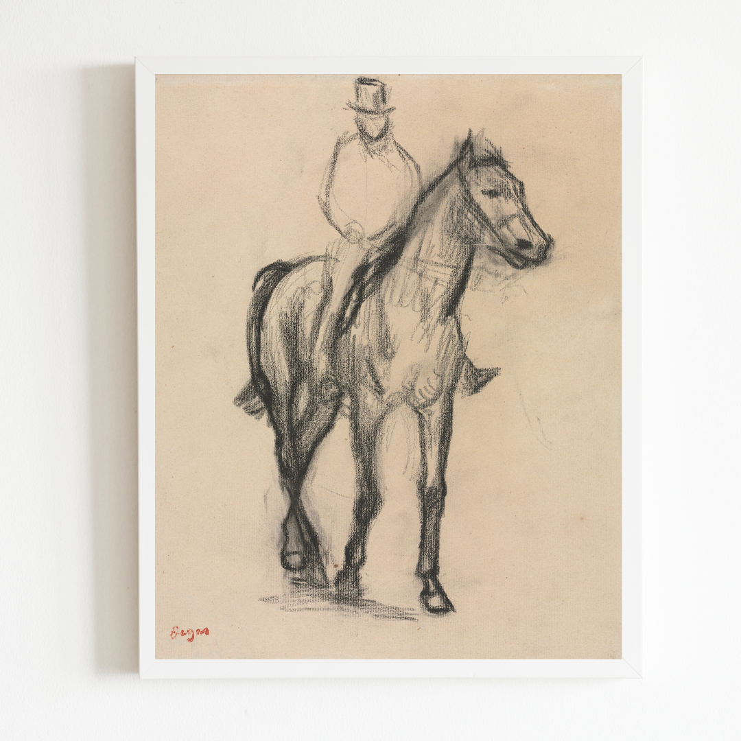 Horse and Rider Sketch Antique Art Print