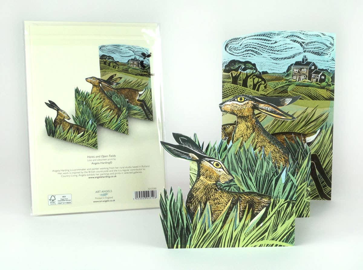 Hare & Open Fields Concertina Card - Angela Harding
