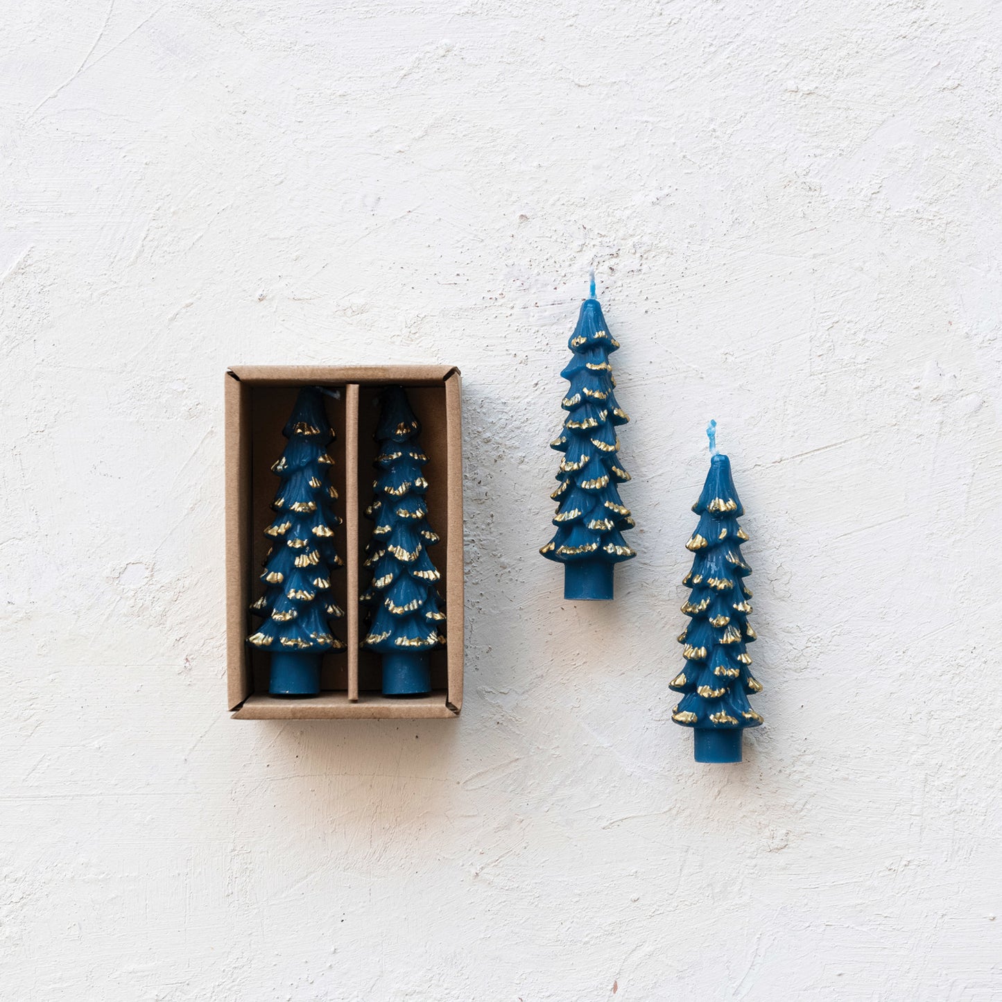 Blue Small Tree Taper Candles - Set of 2