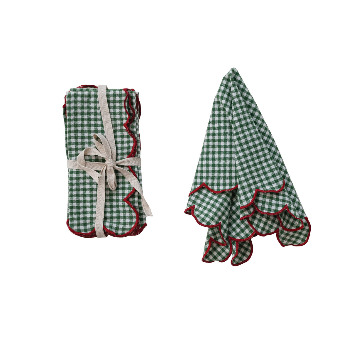 Green & Red Scalloped Gingham Napkins