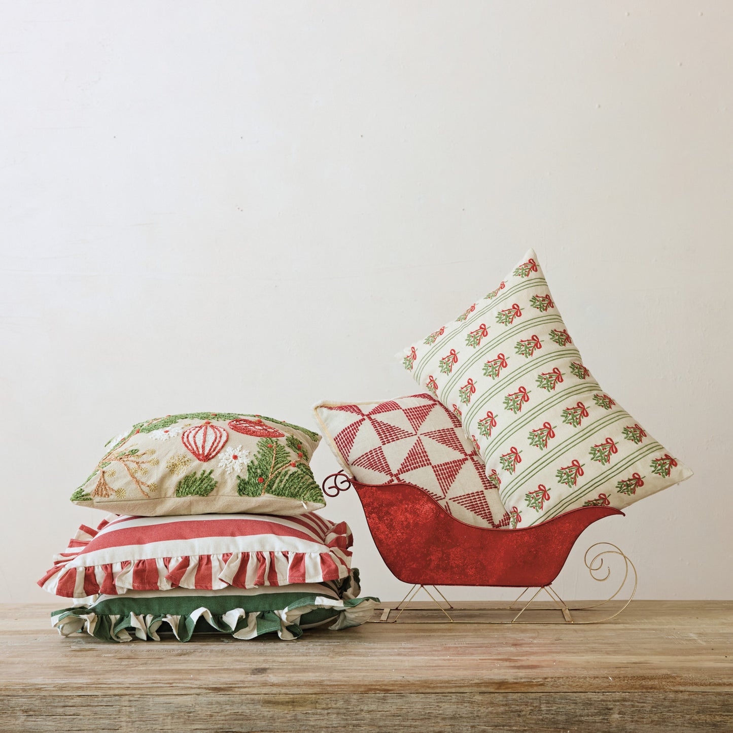 Embroidered Mistletoe Pillow