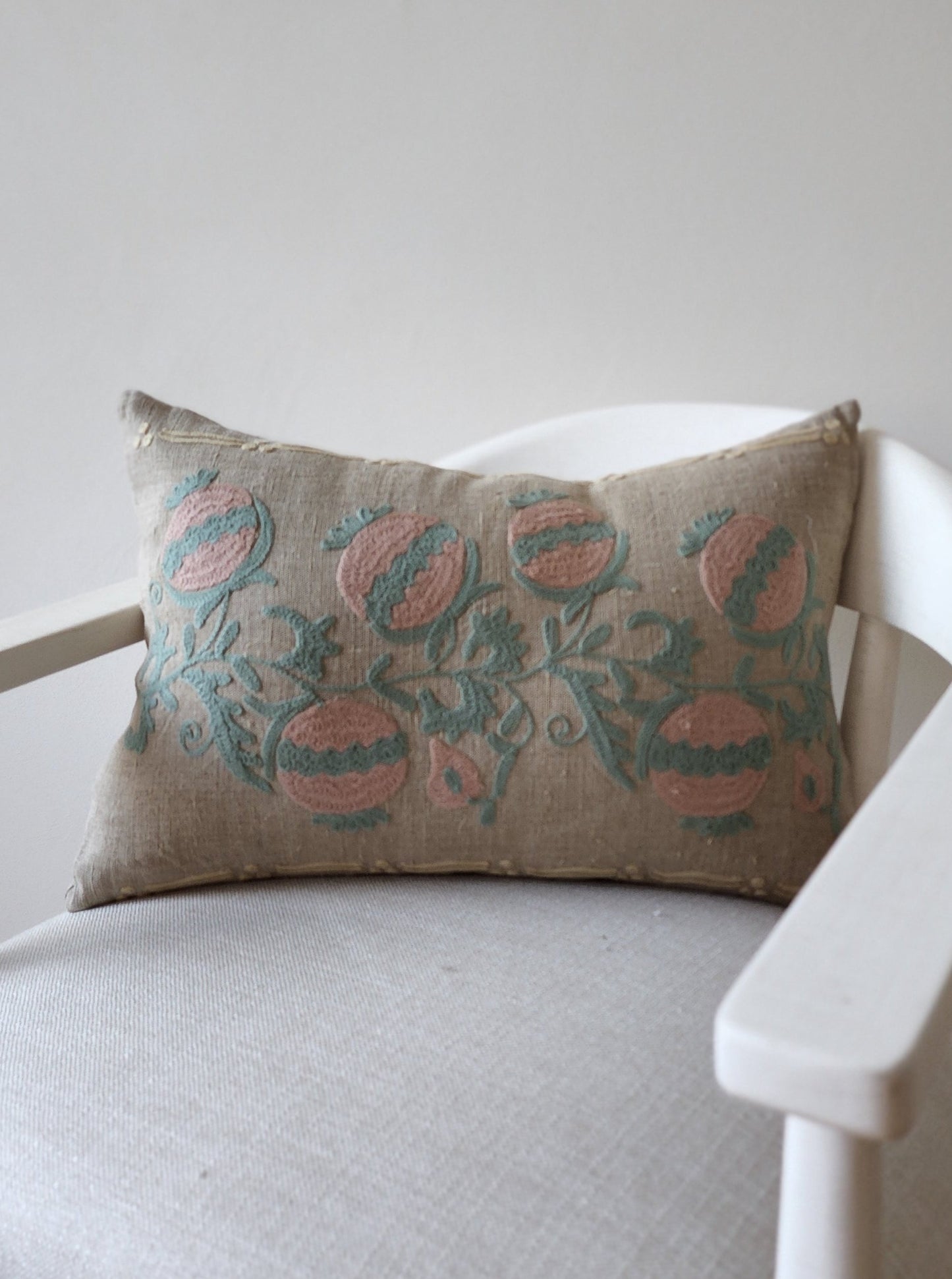Muted Embroidered Cotton Pillow