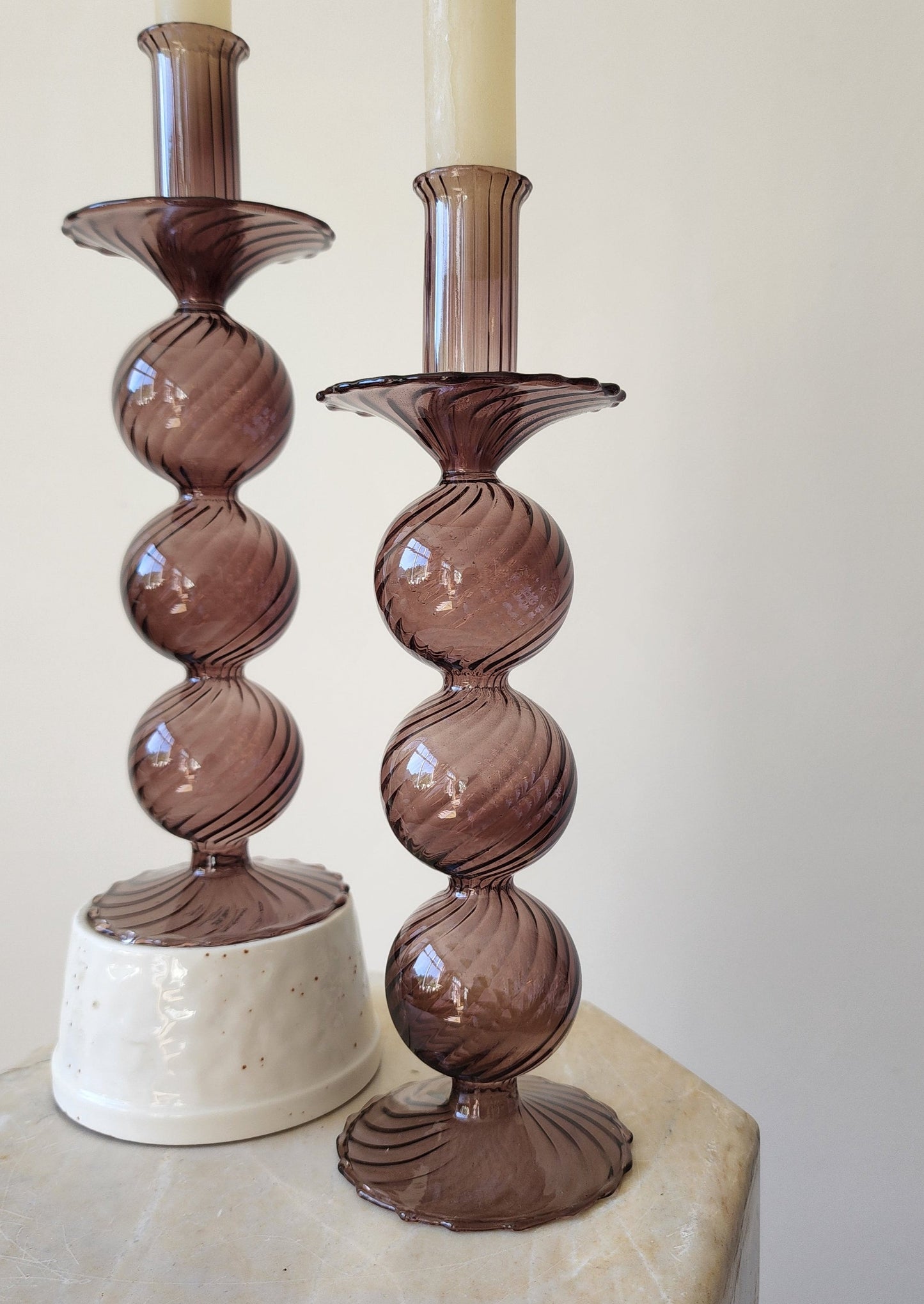 Nut Brown Glass Candlestick