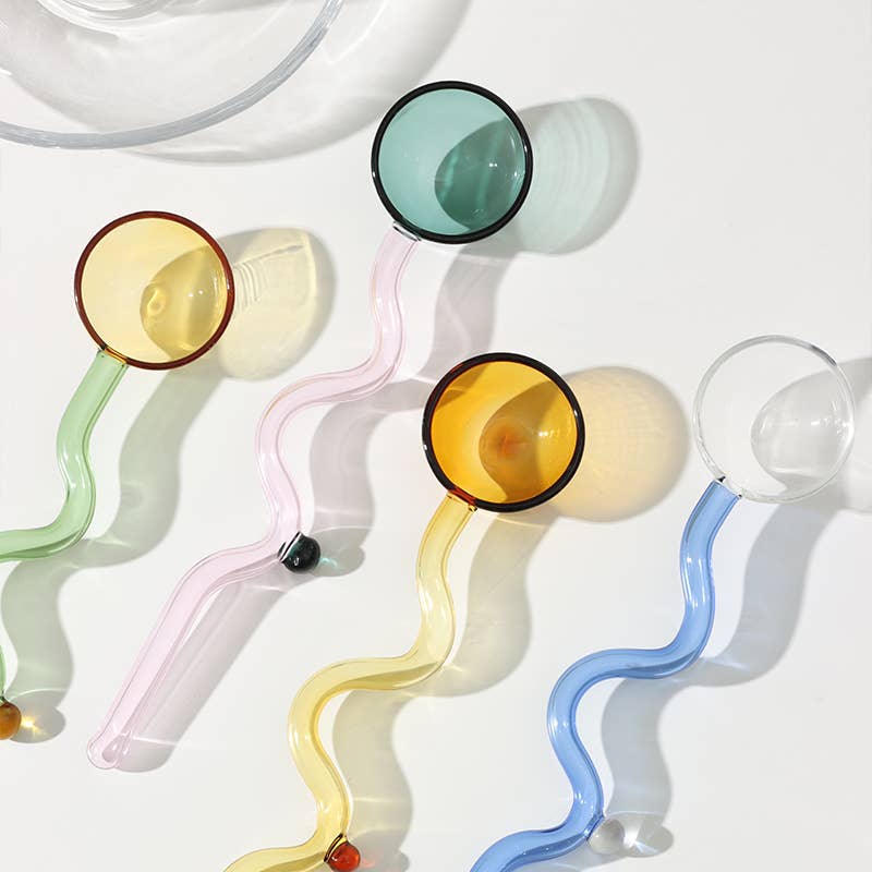 Fun Colorful Swirly Glass Spoon--Yellow + Green