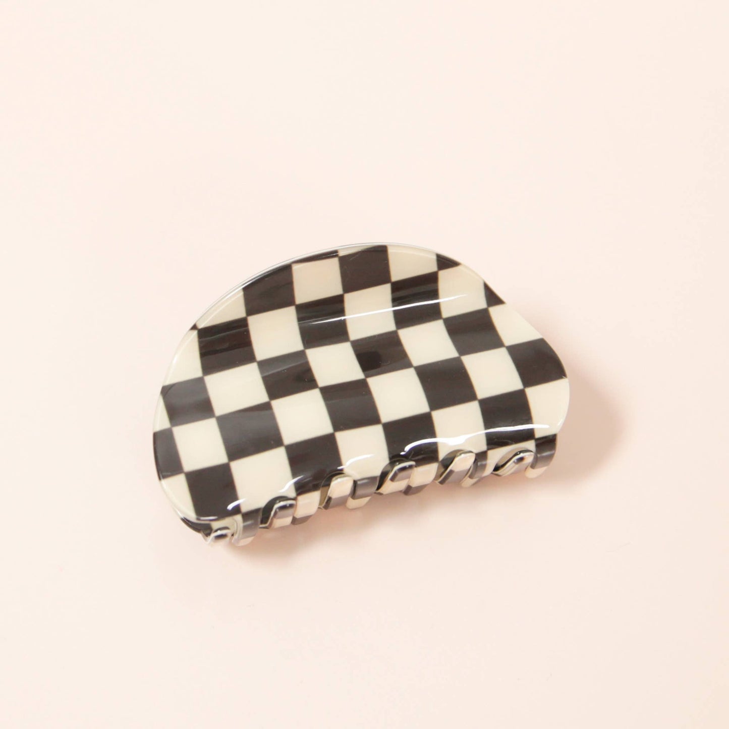 Round Checker Hair Claw - Black/White