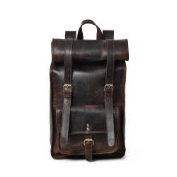 DuVall Leather Rolltop Backpack - Deep Brown