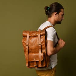 DuVall Leather Rolltop Backpack - Tan