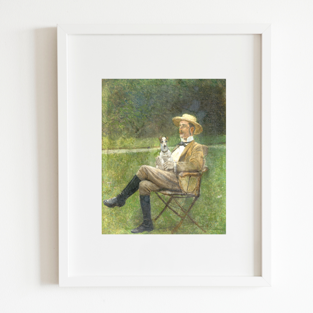 Man with Dog Antique Art Print