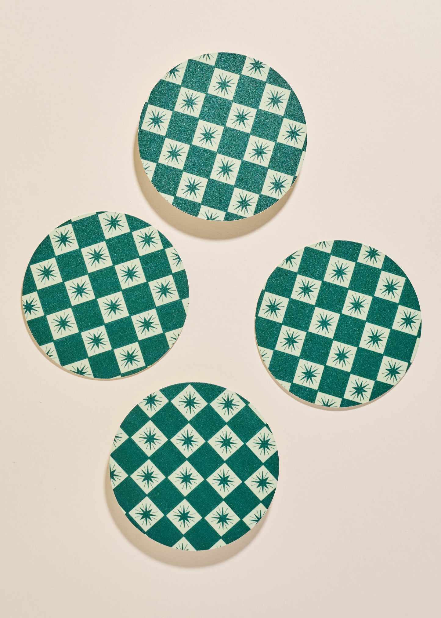 Green Checkered Star Coasters - Set of 4