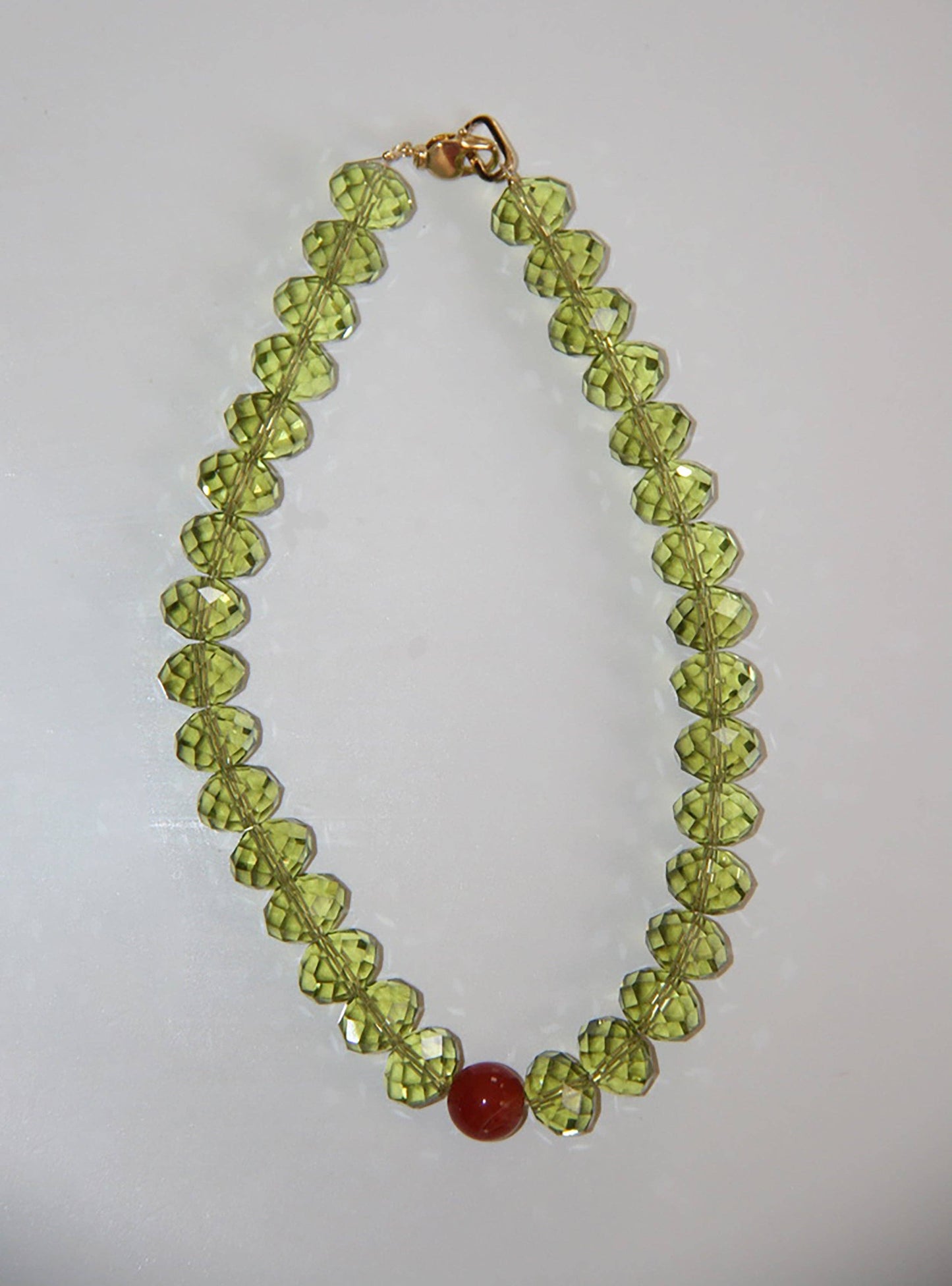 OLA Olive Green & Carnelian Czech Glass Beaded Necklace: 16"