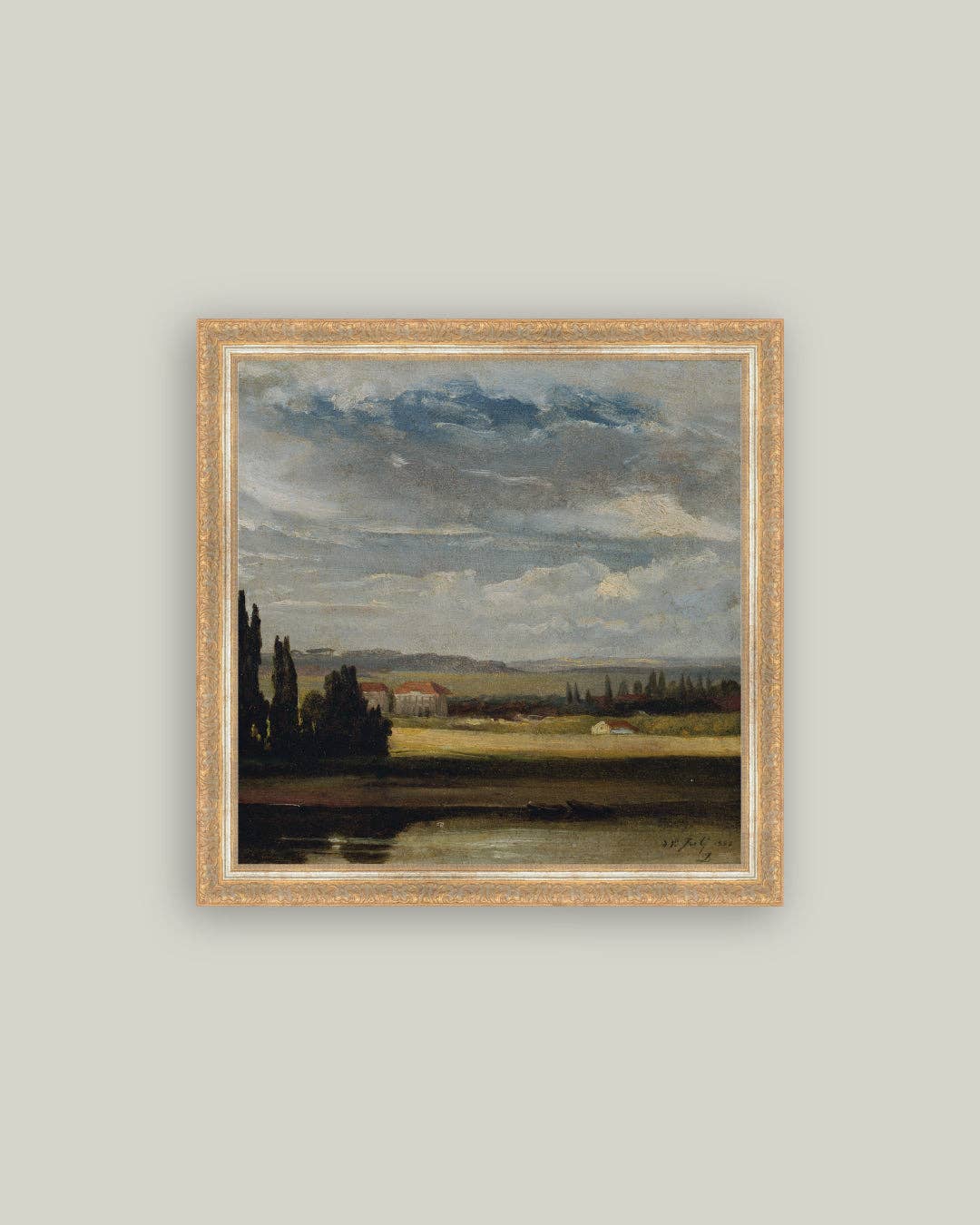 Country Mansion Framed Antique Art